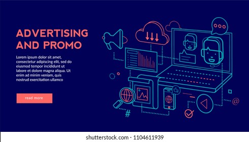 Advertising and Promo Concept for web page, banner, presentation. Vector illustration