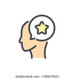 Advertising Promotion color line icon. Head with Chat and Star vector outline colorful sign.