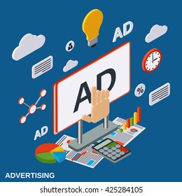 Advertising, promotion flat isometric vector concept illustration