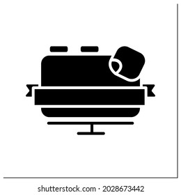 Advertising promotion glyph icon.Billboard.Banner.Sticker.Strategy customer retention.Filled flat sign. Isolated silhouette vector illustration