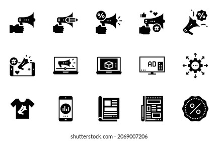 Advertising Promotion Icons Solid ColorVector Illustration, Megaphone, Sale Marketing, Campaign