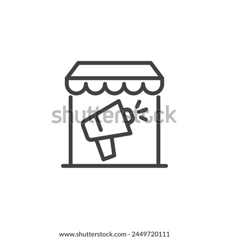 Advertising and promotion line icon. linear style sign for mobile concept and web design. Store and megaphone outline vector icon. Symbol, logo illustration. Vector graphics