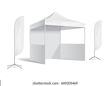 Advertising promotional outdoor mobile tent .Outdoor Feather Flag. Mock up blank template. Illustration isolated on white background vector