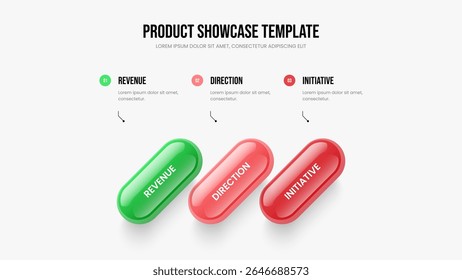 Advertising Proposal Three Step Diagram Slide Template. Market Campaign 3 Option Infographic Presentation Layout. Company Showcase Frame Design Vector Illustration.