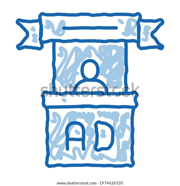 advertising reception center sketch icon\
vector. Hand drawn blue doodle line art advertising reception\
center sign. isolated symbol\
illustration