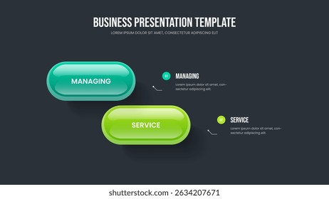 Advertising Report Two Element Diagram Slideshow Layout. Corporate Showcase 2 Step Infographic Frame Design. Sales Review Presentation Template Vector Illustration.