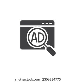 Advertising research vector icon. filled flat sign for mobile concept and web design. Advertising analysis glyph icon. Symbol, logo illustration. Vector graphics