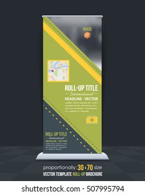 Advertising Roll Up Banner Vector Background. Corporate Roll-up Cover Design with Image Add Feature, Business Elements and Print Ready Flat Style Rollup Ad or Website Vertical Banners Template