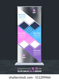 Advertising Roll Up Banner Vector Background. Corporate Roll-up Cover Design with Image Add Feature, Business Elements and Print Ready Flat Style Rollup Ad or Website Vertical Banners Template