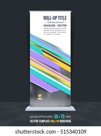 Advertising Roll Up Banner Vector Background. Corporate Roll-up Cover Design with Image Add Feature, Business Elements and Print Ready Flat Style Rollup Ad or Website Vertical Banners Template