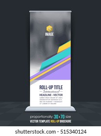 Advertising Roll Up Banner Vector Background. Corporate Roll-up Cover Design with Image Add Feature, Business Elements and Print Ready Flat Style Rollup Ad or Website Vertical Banners Template