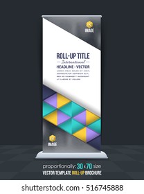 Advertising Roll Up Banner Vector Background. Corporate Roll-up Cover Design with Image Add Feature, Business Elements and Print Ready Flat Style Rollup Ad or Website Vertical Banners Template
