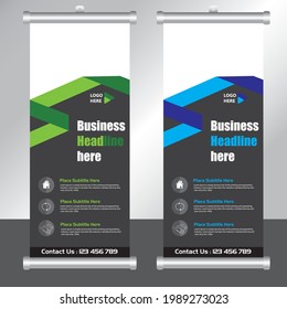 Advertising roll up banner with Vector template. Illustration flyer design. Color fill Banner.
