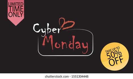 Advertising sale in honor of Cyber Monday.Colorful vector banner as promotion of special offer of discounts to the event. Attractive online trading poster.
