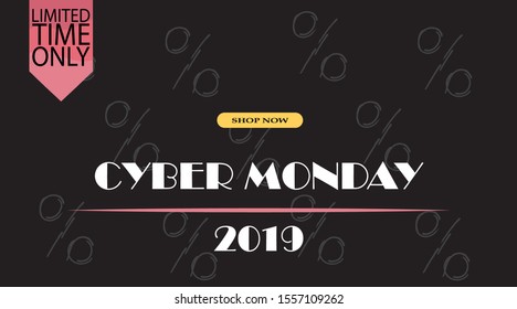 Advertising sale in honor of Cyber Monday.Colorful vector banner as promotion of special offer of discounts to the event. Attractive online trading poster.