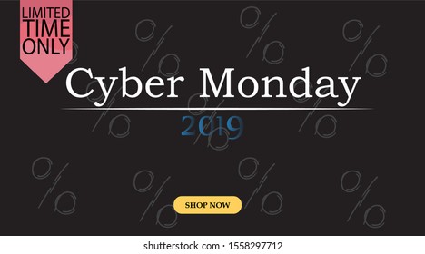 Advertising sale in honor of Cyber Monday.Colorful vector banner as promotion of special offer of discounts to the event. Attractive online trading poster.