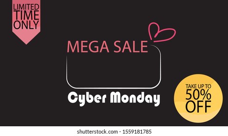 Advertising sale in honor of Cyber Monday.Colorful vector banner as promotion of special offer of discounts to the event. Attractive online trading poster.