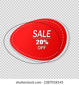 An advertising sale icon with text on a transparent background. Realistic oval discount sticker, advertising badge, trade label. Vector EPS 10.