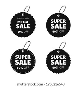 Advertising sale label set. Black Friday. Shopping and discounted purchases. Flat vector illustration. Isolated on white background.