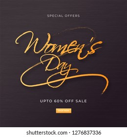 Advertising sale poster design with 60 percen discount offer and stylish lettering of Women's Day.