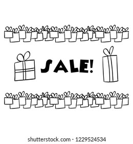 Advertising sales vector gifts in boxes with ribbon