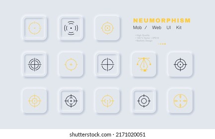 Advertising set icon. Logistics, Target, sight, arrows, click, online store, profit, shooting, marketing. The target audience concept. Neomorphism style. Vector line icon for Business and Advertising