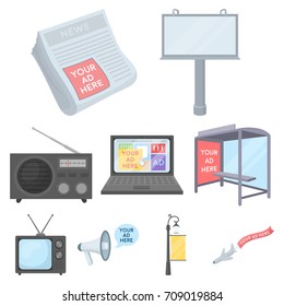 Advertising set icons in cartoon style. Big collection of advertising vector symbol stock illustration