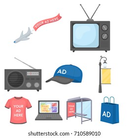 Advertising set icons in cartoon style. Big collection of advertising vector symbol stock illustration