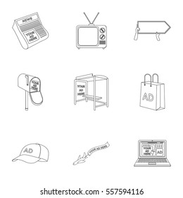 Advertising set icons in outline style. Big collection of advertising vector symbol stock illustration
