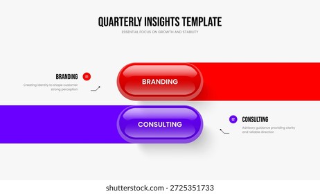 Advertising Showcase 2 Element Diagram Presentation Layout. Company Strategy Two Step Infographic Frame Template. Business Solution Slideshow Design Vector Illustration.