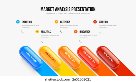 Advertising Showcase 5 Option Diagram Presentation Layout. Professional Profile Slideshow Design Vector Illustration. Project Report Five Step Infographic Slide Template.