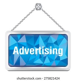 advertising sign with silver metallic frame hanging on the wall