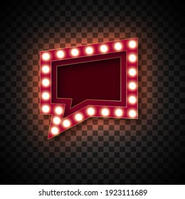Advertising signs for attracting the customers. A quadrilateral pointer with a right hand corner, with glowing lights along the contour. Red tones. Golden border. On a transparent background. Isolated
