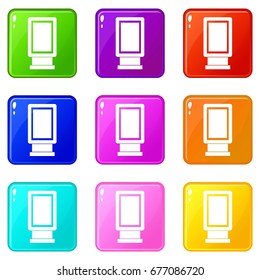 Advertising signs icons of 9 color set isolated vector illustration