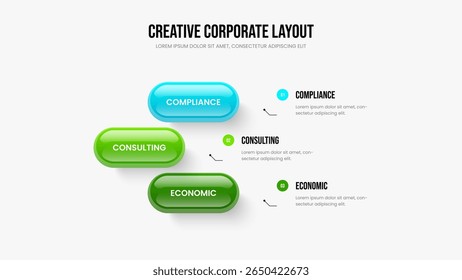 Advertising Solution Slide Template Vector Illustration. Investor Showcase 3 Option Infographic Slideshow Design. Product Launch Three Step Diagram Presentation Layout.