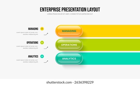 Advertising Solution Three Step Diagram Slideshow Template. Creative Profile 3 Element Infographic Presentation Design. Marketing Strategy Frame Layout Vector Illustration.