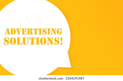 Soluciones publicitarias. Burbuja de voz con texto de exposición de soluciones de publicidad. 2.ª ilustración. Estilo plano. Icono de línea de vector para empresas
