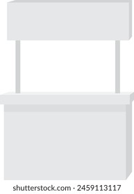 Advertising stand. Realistic empty modern simple shelf or counter or counters with multiple camera angles, 3d promotional desk with signboard top, clean empty promotional table with white signboard 