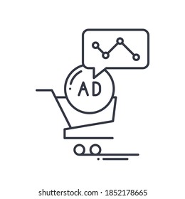 Advertising statistics icon, linear isolated illustration, thin line vector, web design sign, outline concept symbol with editable stroke on white background.