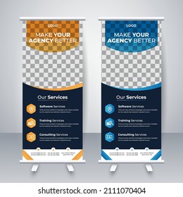 advertising stylish geometric graphics stand template design. Roll up vector illustration. x-banner publication.vector illustration, business flyer, display, flag-banner, presentation
