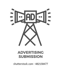 Advertising Submission Thin Line Vector Icon Isolated on the White Background.