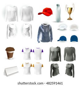 advertising surface with space for logos, advertising, souvenirs, isolated vector icons clothes set T-shirt 