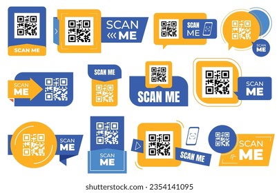 Advertising symbols with QR code, barcode. Quick transition to the site or the required information using a smartphone. Vector illustration