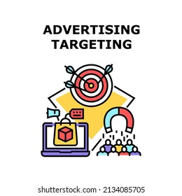 Werbezielkonzept für Vektorsymbol Werbung für Social Media, Werbemarketing-System für Publikum. Internet-Werbung für Kunden- und Kundenfarben