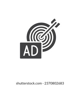 Advertising targeting vector icon. filled flat sign for mobile concept and web design. Ad Targeting glyph icon. Symbol, logo illustration. Vector graphics
