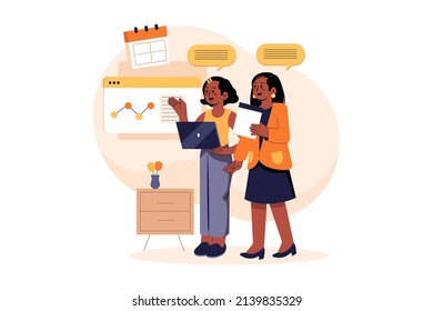 The Advertising Team is Talking About a Marketing Campaign Illustration concept. Flat illustration isolated on white background.