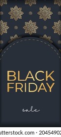 Plantilla De Publicidad Para Viernes Negro En Azul Oscuro Con Ornamento De Oro Geométrico