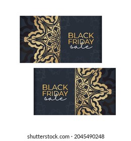 Advertising Template For Black Friday In Dark Blue With Greek Gold Pattern