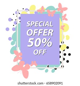 Advertising template with colorful  elements. Abstract design, modern illustration, creativity. Useful for invitations, posters, presentations and prints.