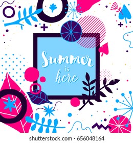 Advertising template with colorful hand drawn elements. Floral abstract design, modern illustration, creativity. Useful for invitations, posters, presentations and prints.